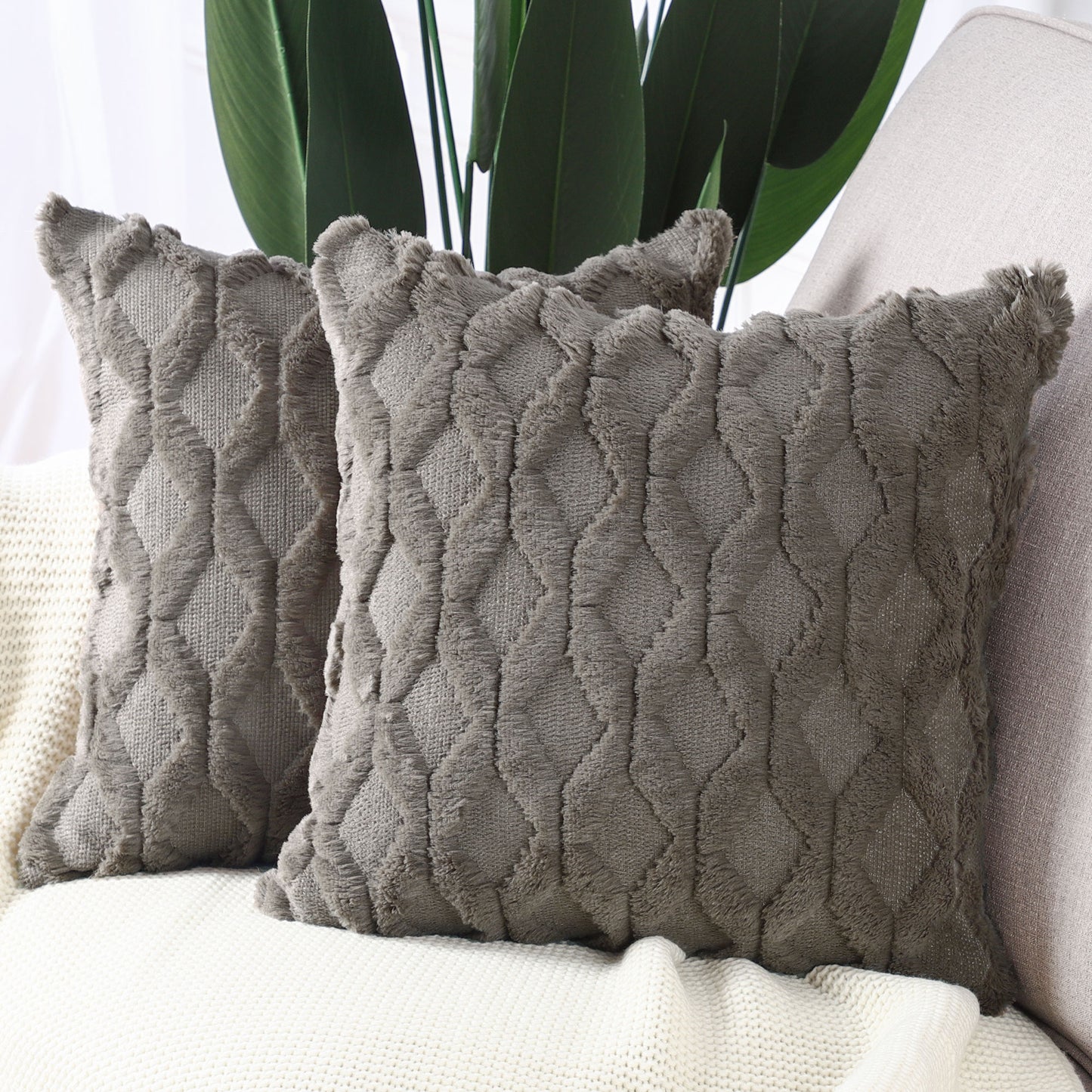 MADIZZ Set of 2 Short Wool Decorative Throw Pillow Covers