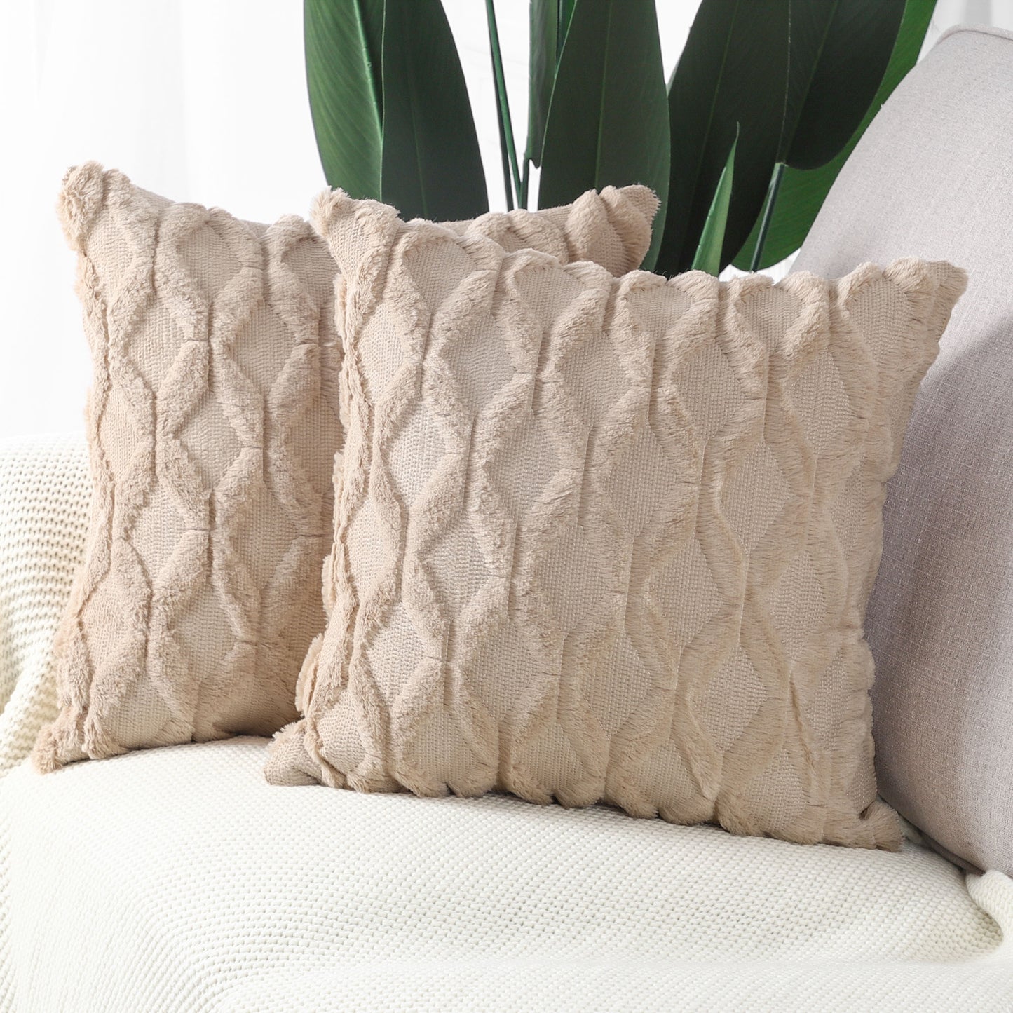 MADIZZ Set of 2 Short Wool Decorative Throw Pillow Covers