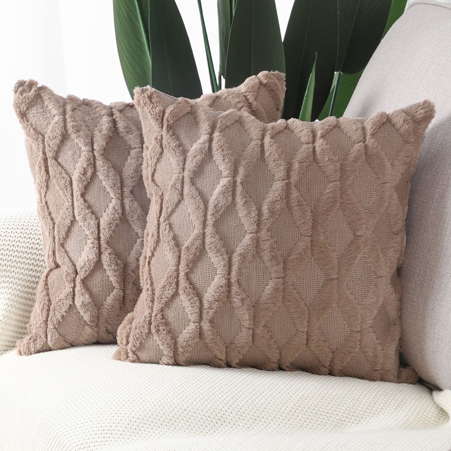 MADIZZ Set of 2 Short Wool Decorative Throw Pillow Covers